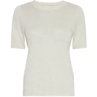 Cream women's 2/4 sleeve sweater by Moss Copenhagen, featuring a round neckline and fitted silhouette.