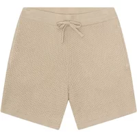 Beige knitted women's shorts with drawstring waist by KnowledgeCotton Apparel.