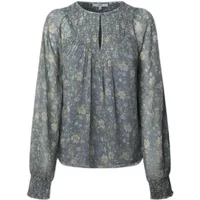 Women's long sleeve shirt by Pepe Jeans, floral print, round neckline, smocked yoke, and elastic cuffs.