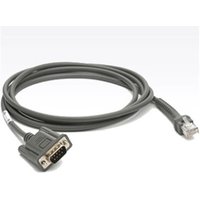Black Zebra CBA-R51-S16ZAR barcode reader cable with DB9 and RJ45 connectors.