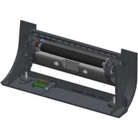 Black Zebra printer/scanner linerless kit with cylindrical rollers and mounting brackets.