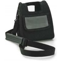Black Zebra printer/scanner protective case with clear window and adjustable shoulder strap.
