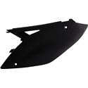 White plastic side panels designed for Honda CR125 (1998-1999) and CR250 (1997-1999), featuring smooth contours and pre-drilled holes for easy installation.