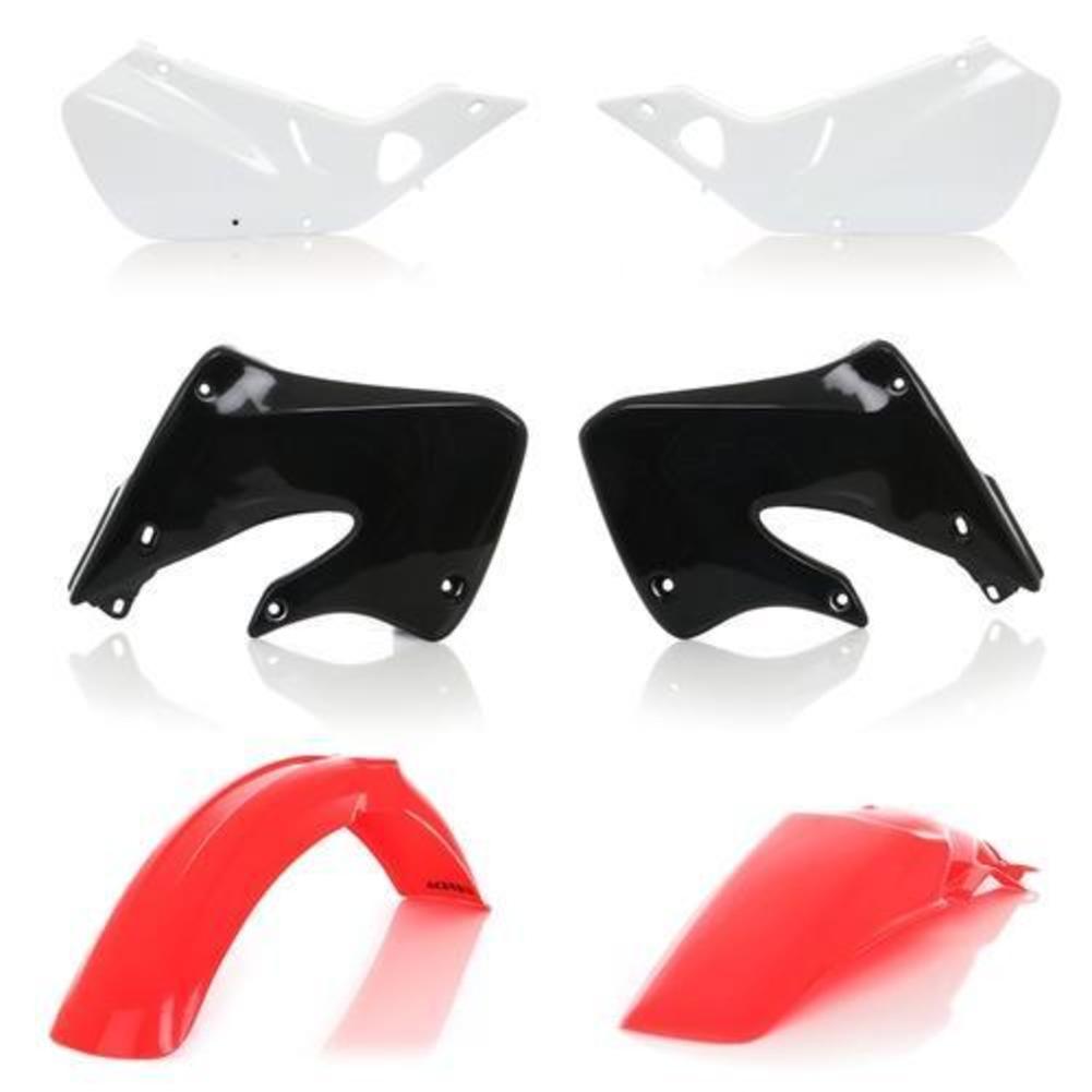 Acerbis Standard Plastics Kit for Honda CR 125/250 (1998-99) featuring red, white, and black plastic components, including side panels and fenders.