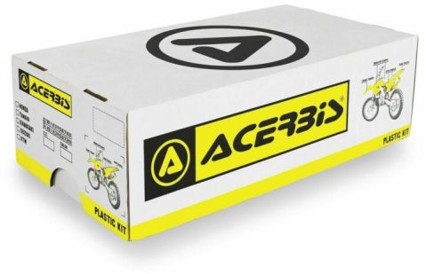 Acerbis Standard Plastics Kit for Yamaha YZ 125/250 (2000-01) in blue and white packaging, featuring a prominent yellow logo and bike graphic on the box.
