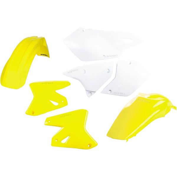 Acerbis Standard Plastics Kit for Suzuki DRZ 400/400E, featuring yellow and white plastic components including fenders and side panels, designed for models from 2000 to 2009.