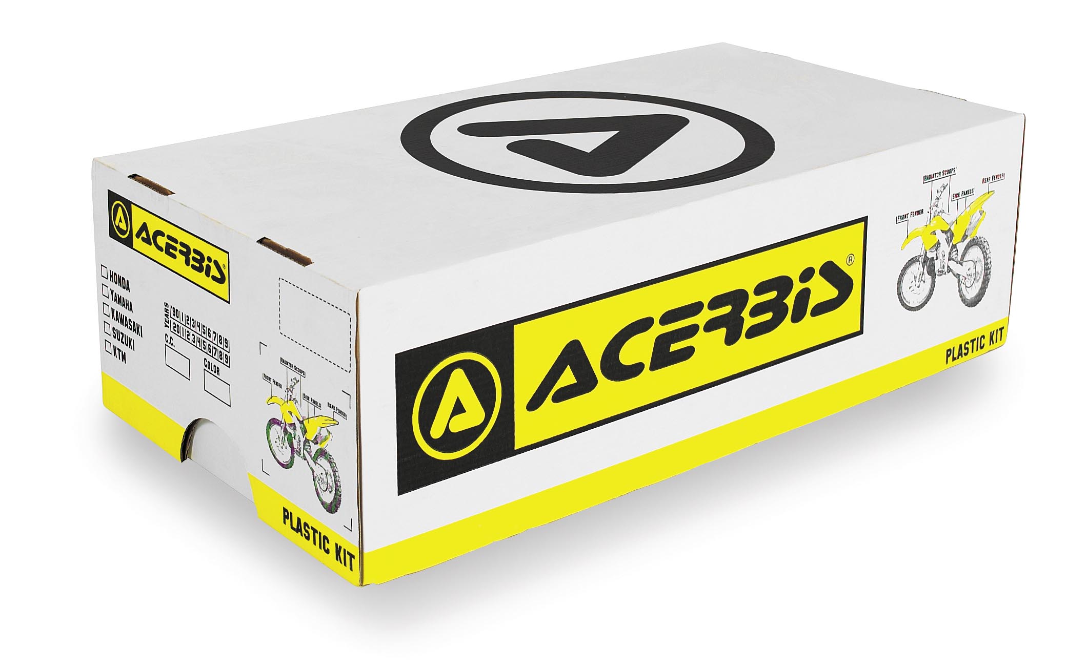 Acerbis Standard Plastics Kit for KTM SX 125/250 & SXF 450/525, 2005-06, features a black color scheme with a prominent yellow logo and detailed graphics on the packaging.