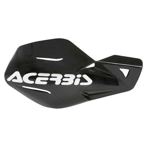 Black Acerbis MX Uniko Hand Guard featuring a sleek design, made of durable plastic with a prominent white "Acerbis" logo and aerodynamic shape for optimal protection.