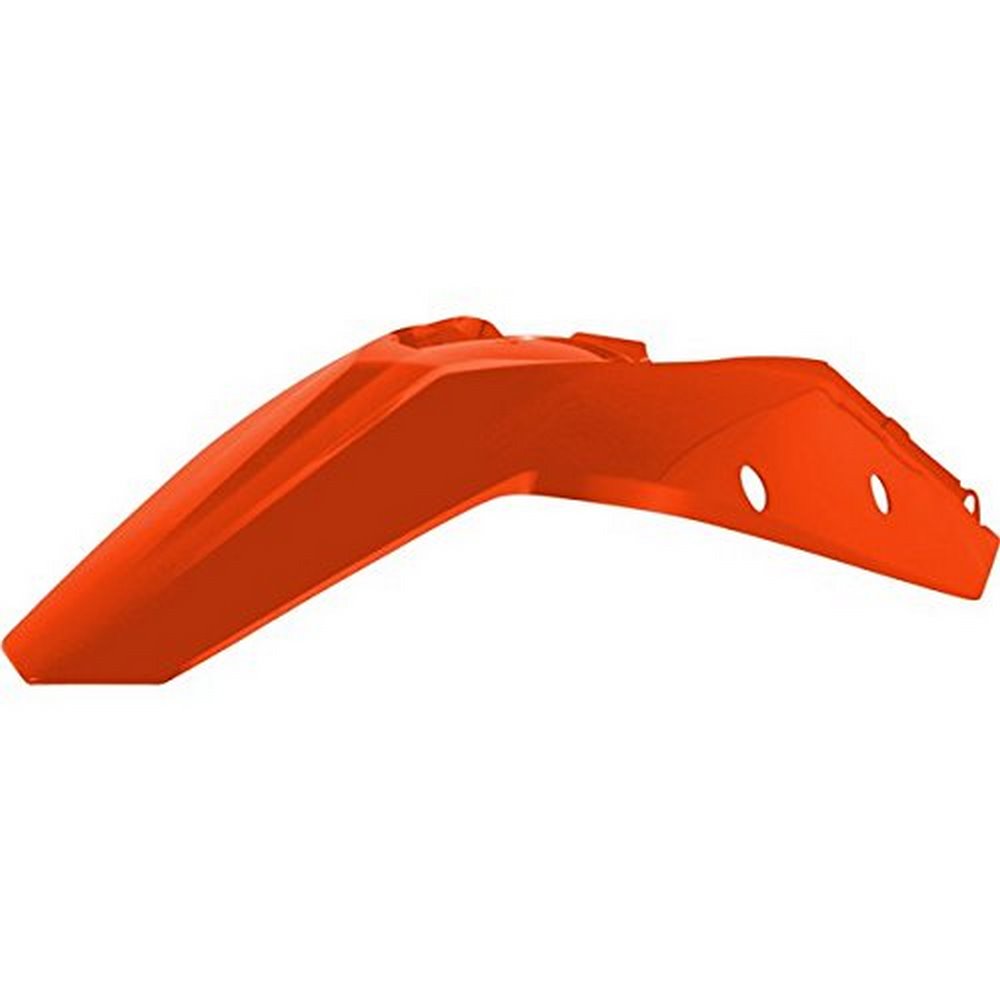 Acerbis rear fender and side cowling in vibrant orange, designed for KTM EXC models from 2004-2007, featuring a sleek, durable plastic construction with mounting holes.