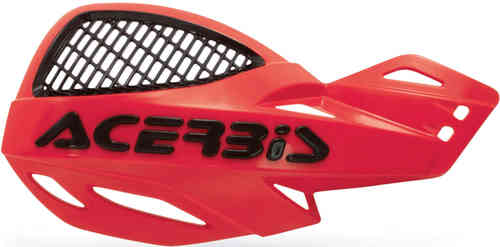 Red Acerbis MX Uniko Vented handguards featuring a black mesh insert and sleek design, ideal for motocross protection and style.