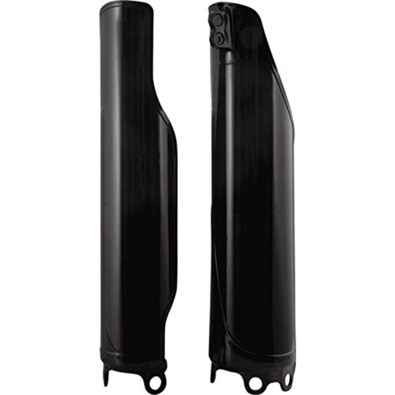 Black plastic fork guards designed for Honda CRF150R (2007-2024) and CR85 (2007), featuring a sleek, smooth finish and cutouts for easy installation.