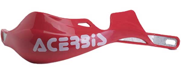 Red Acerbis Rally Pro Hand Guard made of durable plastic, featuring a sleek design and prominent white "ACERBIS" logo, ideal for motorcycle protection.