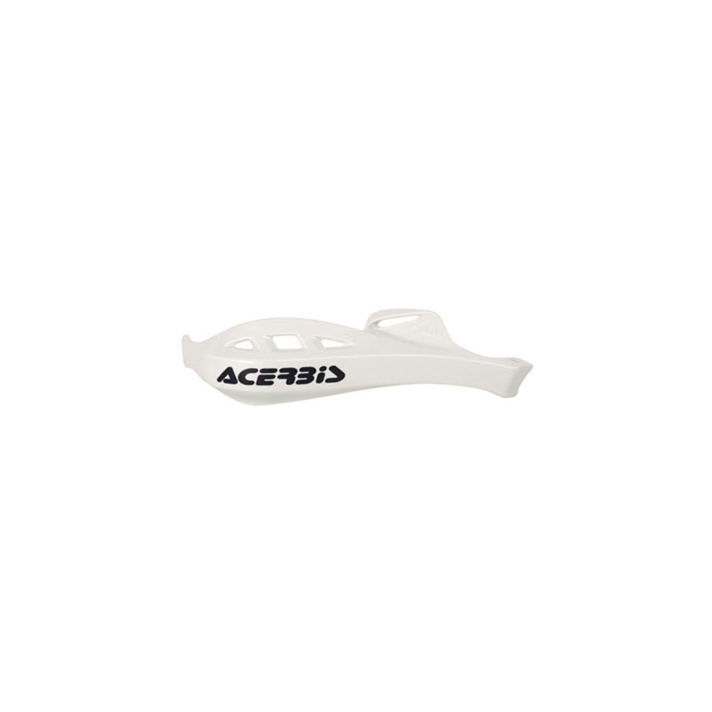 White Acerbis Rally Profile Hand Guard featuring a sleek design, made of durable plastic, with ventilation slots and a prominent black Acerbis logo.