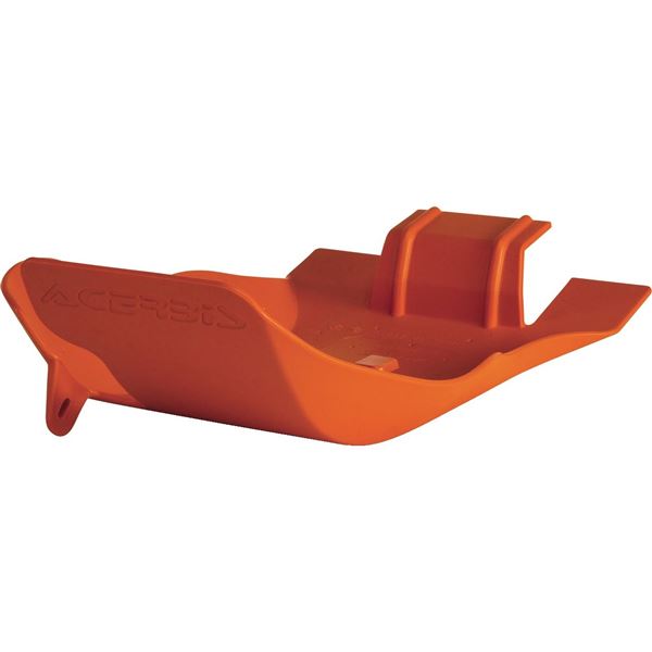 Bright orange Acerbis skid plate designed for KTM SX250 and EXC 250/300 models from 2006 to 2016, featuring durable plastic material and a sleek, contoured shape for optimal protection.