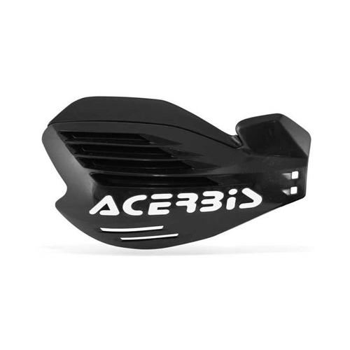 Black Acerbis X-Force hand guard made of durable plastic, featuring a sleek design with ventilation slots and the Acerbis logo prominently displayed in white.
