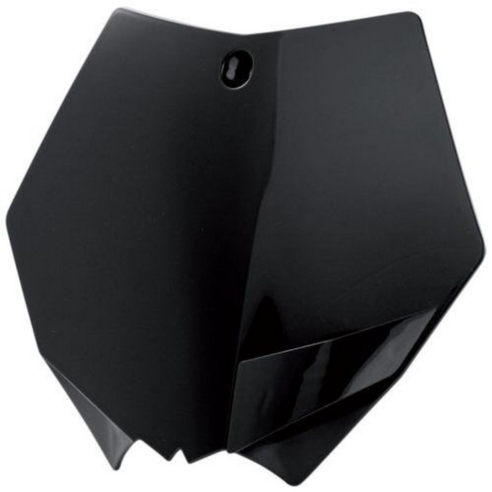 Black Acerbis front number board designed for KTM SX65 models from 2009 to 2015, featuring a sleek, glossy finish and angular shape with a mounting hole.