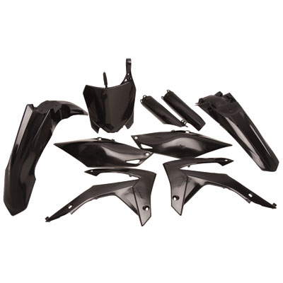 Black full body plastic kit for 14-17 CRF250R and 13-16 CRF450R, featuring durable plastic components including fenders, side panels, and a front number plate.