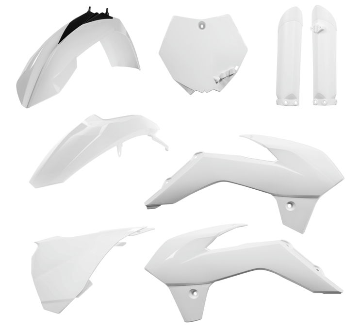 Acerbis Full Plastics Kit for KTM SX85 (2013-2017) in white, featuring multiple plastic components including fenders, side panels, and a number plate.