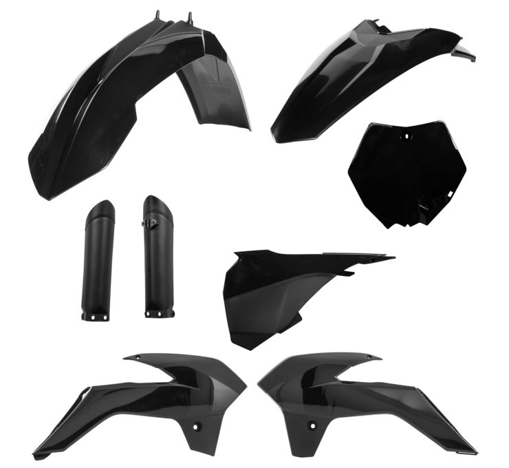 Acerbis Full Plastics Kit for KTM SX85 (2013-2017) in sleek black, featuring fenders, side panels, and a rear plate, made from durable plastic for enhanced performance.