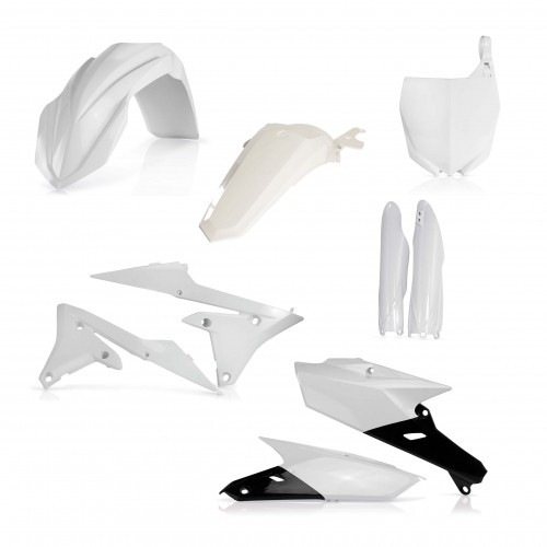 Acerbis Full Plastics Kit for Yamaha YZF250 (2015-18) and YZF450 (2014-17) in white and black, featuring durable plastic fenders, side panels, and shrouds.