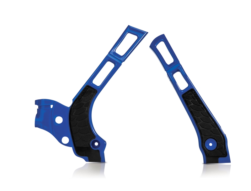 Acerbis X-Grip frame guards in blue with textured black rubber inserts, designed for Yamaha YZ 125/250 (2006-2023) and WR125/250 (2006-2021) models.