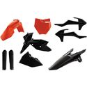 Acerbis Full Plastics Kit in black and orange for KTM SX 125/150 (2016-18), SX250 (2017-18), and SXF250-450 (2016-18), featuring various body panels and fenders.