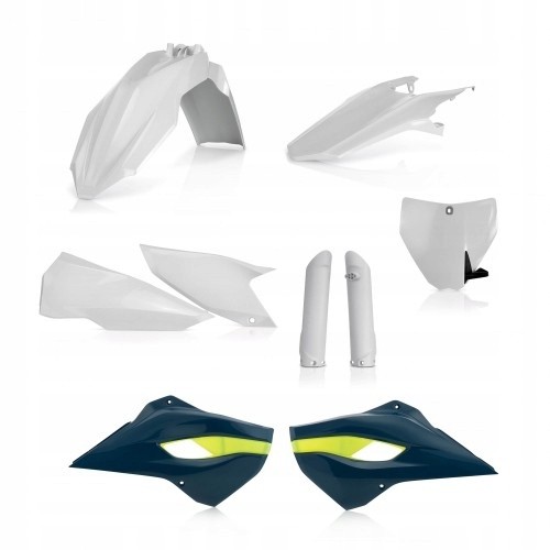 Acerbis Full Plastics Kit in white for Husqvarna FE 250/350/450/501 & TE 125/250/300 2016, includes fenders, side panels, and front number plate with vibrant green accents.