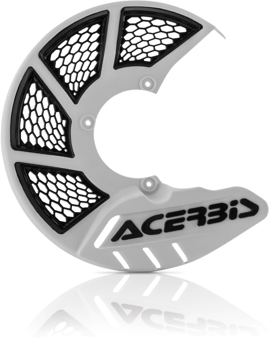Acerbis X-Brake 2.0 front vented disc cover in white and black, featuring a honeycomb design and the Acerbis logo, designed for enhanced airflow and protection.