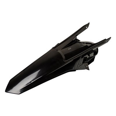 Black plastic rear fender designed for KTM EXC-F models 250/350/450/500 from 2017 to 2019, featuring a sleek aerodynamic shape and mounting points for easy installation.