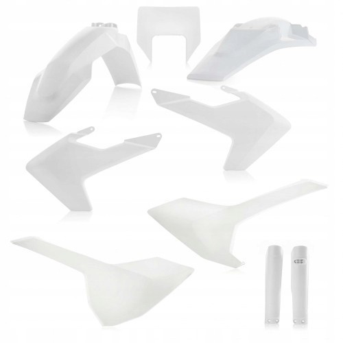 Acerbis Full Plastics Kit in white for Husqvarna FE 250/350/450/501 (2017-19) and TE250I (2018-19), featuring multiple plastic components including fenders and side panels.
