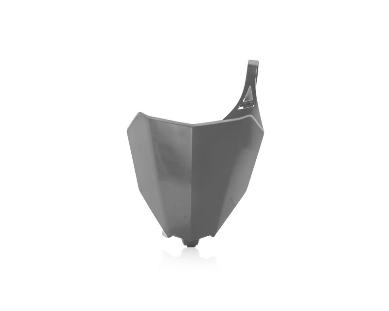 Grey plastic front number board designed for Honda CRF250R 2018 and CRF450R 2017-18, featuring a sleek, angular shape and a mounting point at the top.