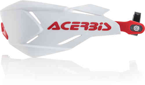 White plastic handguards with a sleek design, featuring a prominent red "Acerbis" logo and a sturdy mounting bracket for easy installation.