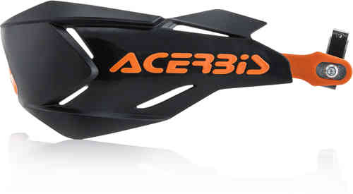 Black and orange Acerbis X-Factory handguards featuring a sleek design, sturdy plastic construction, and prominent Acerbis branding on the side.