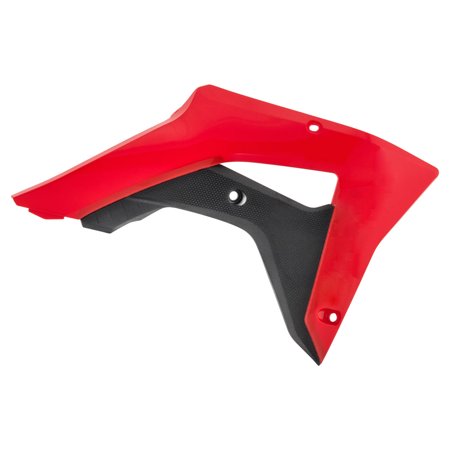 Acerbis radiator scoop in red and black, featuring a sleek design with textured black material and smooth red accents, compatible with specific Honda CRF models.