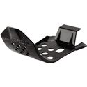 Black plastic skid plate with a curved design, featuring multiple ventilation holes and a mounting tab, designed for Husqvarna and KTM motorcycles.