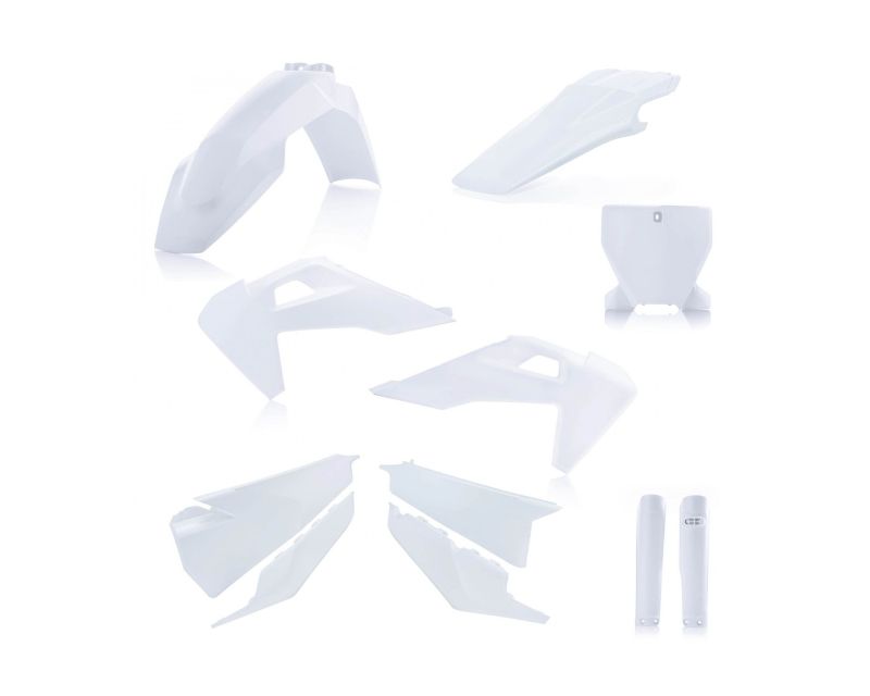 Full plastics kit for Husqvarna FC250/350 & TC125/250 (2019-22) in off white, featuring multiple components including fenders, side panels, and fork guards, made from durable plastic.