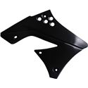 Black Acerbis radiator scoops for KTM SX 125/250, SXF 250/350/450 (2019-22) and EXC-F (2020-23), featuring a sleek design with multiple mounting holes.