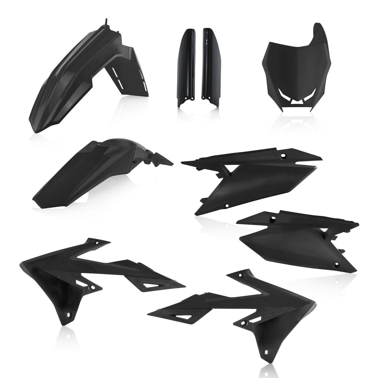 Acerbis Full Plastics Kit for Suzuki RMZ450 2019 in sleek black, featuring durable plastic components including fenders, side panels, and a front number plate.