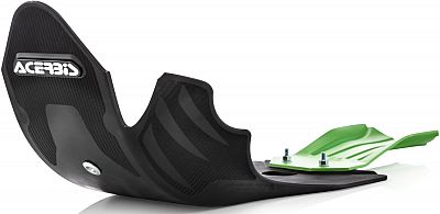 Black and green Acerbis skid plate for Kawasaki, featuring a textured surface, curved design, and mounting holes for easy installation, ideal for enduro riding.