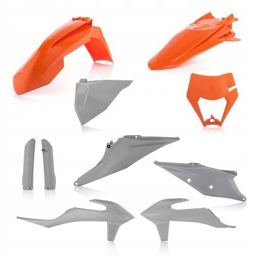 Acerbis Full Plastics Kit for KTM EXC and XC-W models, featuring orange and grey plastic components including fenders, side panels, and a front number plate.