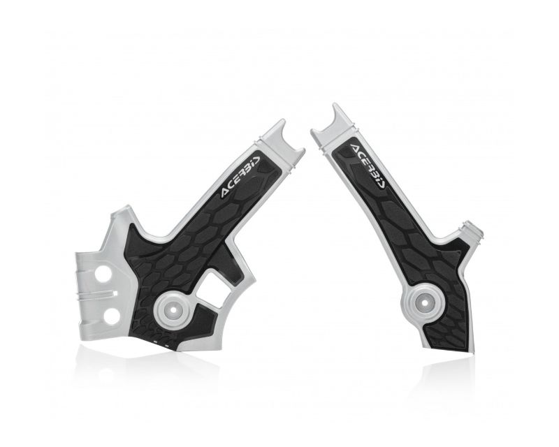 Acerbis X-Grip Frame Protector for Suzuki DR650, featuring a sleek black rubber grip with textured design and silver plastic accents for enhanced durability and protection.