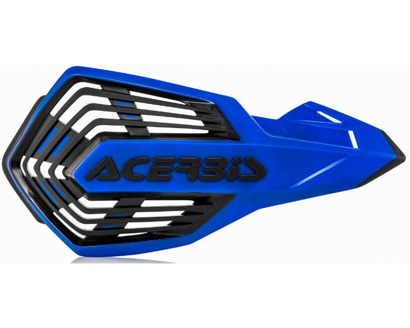 Blue Acerbis X-Future handguards featuring a sleek design with black mesh accents and the brand logo prominently displayed on the side.