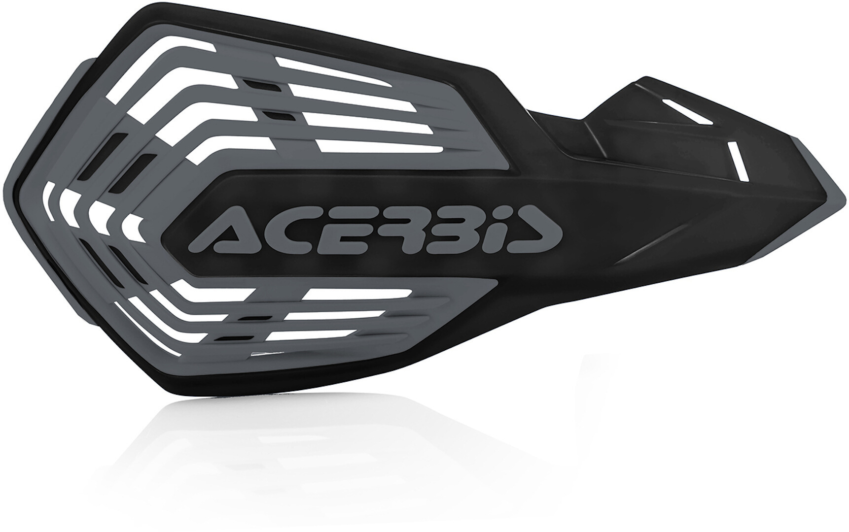 Black and gray Acerbis X-Future handguard featuring a sleek design with vented sections and the brand logo prominently displayed on the side.