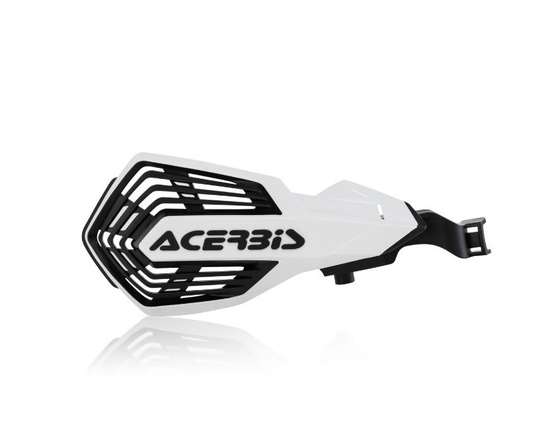 White Acerbis K-Future handguard with a black mesh design and prominent Acerbis logo, designed for GasGas, KTM, and Husqvarna motorcycles.
