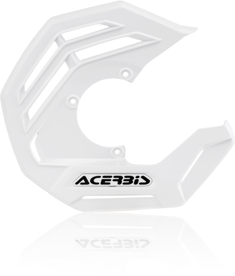 White plastic disc cover with a sleek, modern design featuring cutouts and the "ACERBIS" logo in black, designed for durability and style in off-road applications.