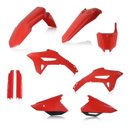 Acerbis Full Plastics Kit for Honda CRF250R (2022-2024) and CRF450R (2021-2024) featuring vibrant red and white plastic components, including fenders and side panels.