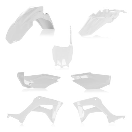Acerbis Plastics Kit for Honda CRF110F (2019-2026) in white, featuring multiple plastic components including fenders and side panels, designed for durability and a sleek appearance.