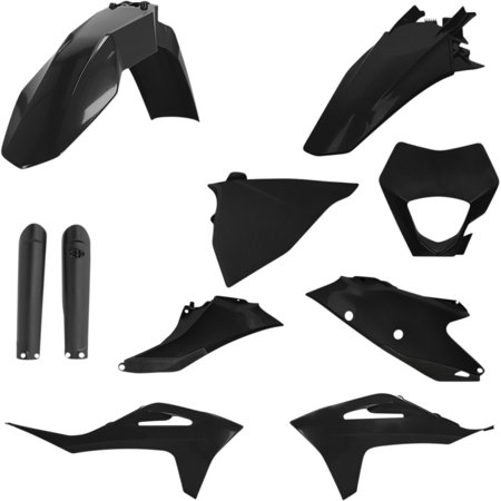 Acerbis Full Enduro Plastics Kit in black for Gas Gas EC 250/300 & 250/350F (2021-23), featuring multiple plastic components including fenders, side panels, and a front number plate.