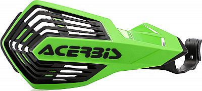 Acerbis K-Future handguard in vibrant green and black, featuring a sleek design with a protective mesh and a sturdy mounting bracket for motorcycles.