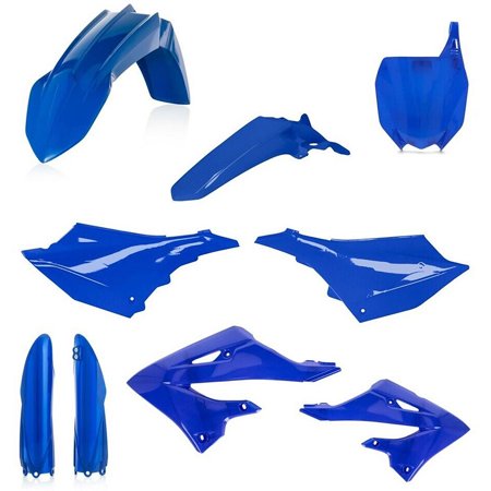 Full plastic kit for Yamaha YZ125X/250X and YZ125/250, featuring glossy blue components including fenders, side panels, and a rear number plate, made from durable plastic material.